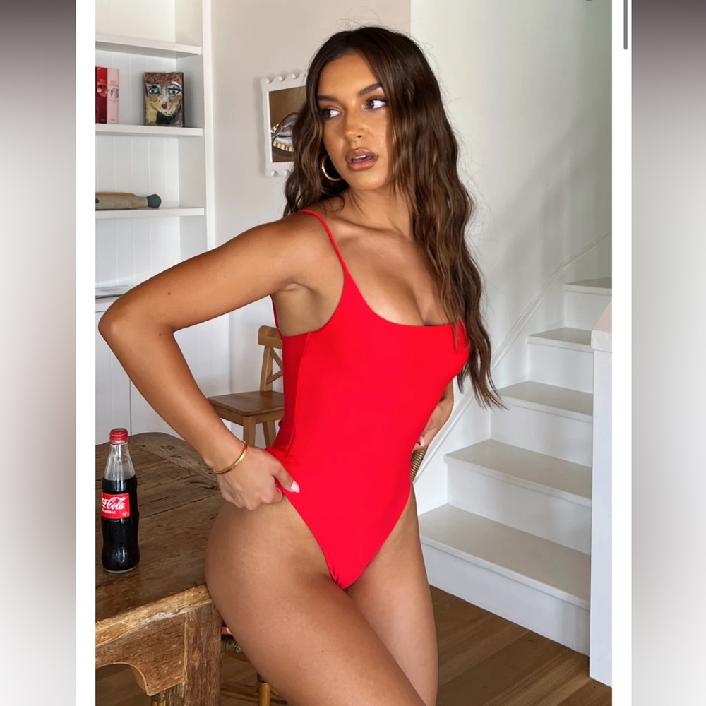 White Fox Boutique Ocean Waves One Piece Red